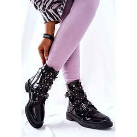 Botas lacadas con tiras loristas negras negro 2
