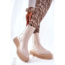 Botas Altas Lacadas Sobre Plataforma Sereia Beige 6