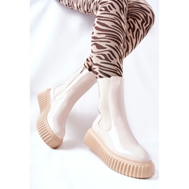Botas Altas Lacadas Sobre Plataforma Sereia Beige 8