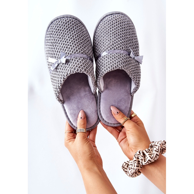 Pantuflas De Mujer Con Lazo Gris Evira 2