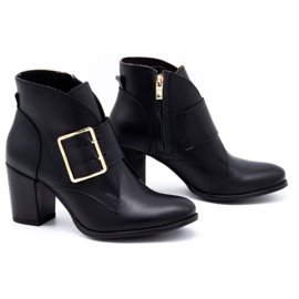 Exquisite Botines de piel para mujer con hebilla de tacón alto 1262EX negro 2
