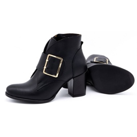 Exquisite Botines de piel para mujer con hebilla de tacón alto 1262EX negro 3