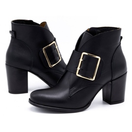 Exquisite Botines de piel para mujer con hebilla de tacón alto 1262EX negro 5