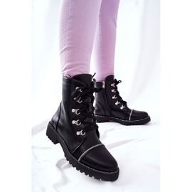 PG1 Botas clásicas de cuero negro Daiane atadas 6