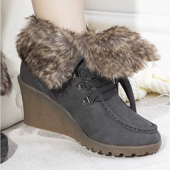 Botas de cuña grises con pelo Callas 1 Botas de cuña grises con pelo Callas 1