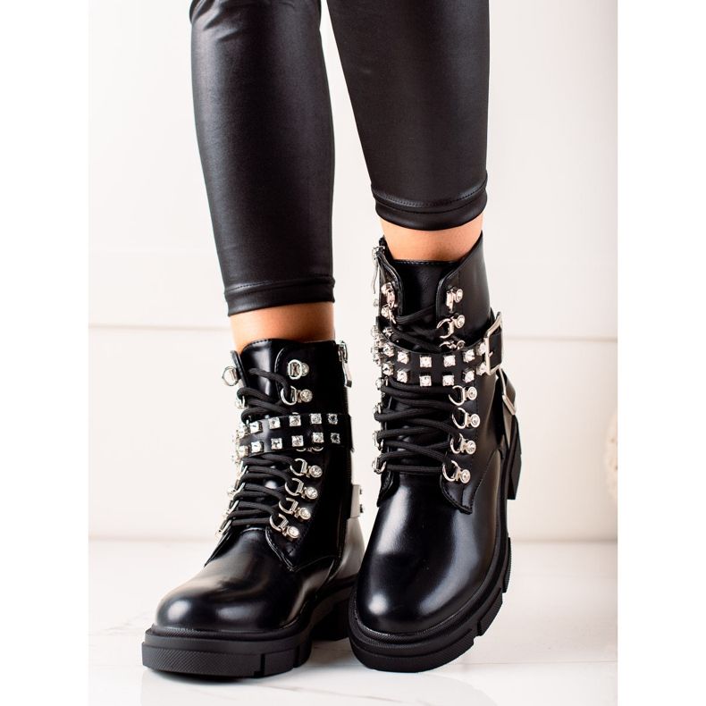 TRENDI Trabajadores con estilo con diamantes de imitación negro 2