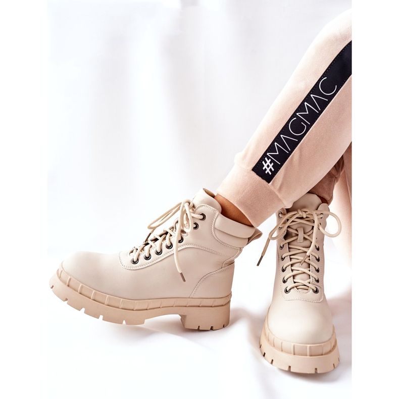 Ideal Shoes Botas Timberki Traperki Beżowe Mustgrow beige 1