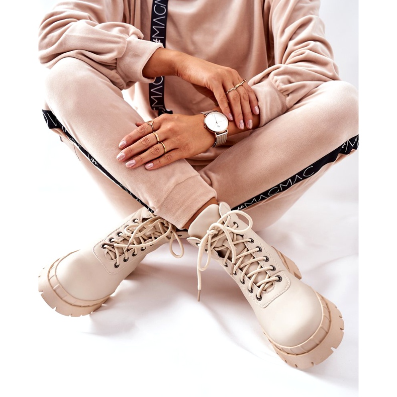 Ideal Shoes Botas Timberki Traperki Beżowe Mustgrow beige 5