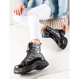 TRENDI Trappers acolchados de moda negro plata 2