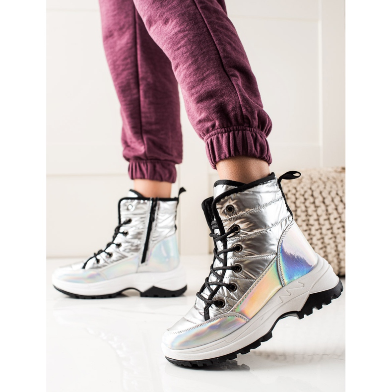 TRENDI Botas de nieve con efecto holo plata 2