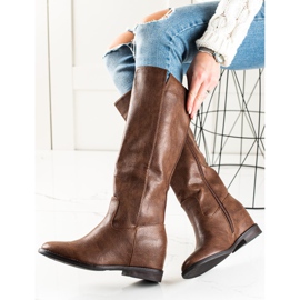 TRENDI Botas de cuña marrón 2