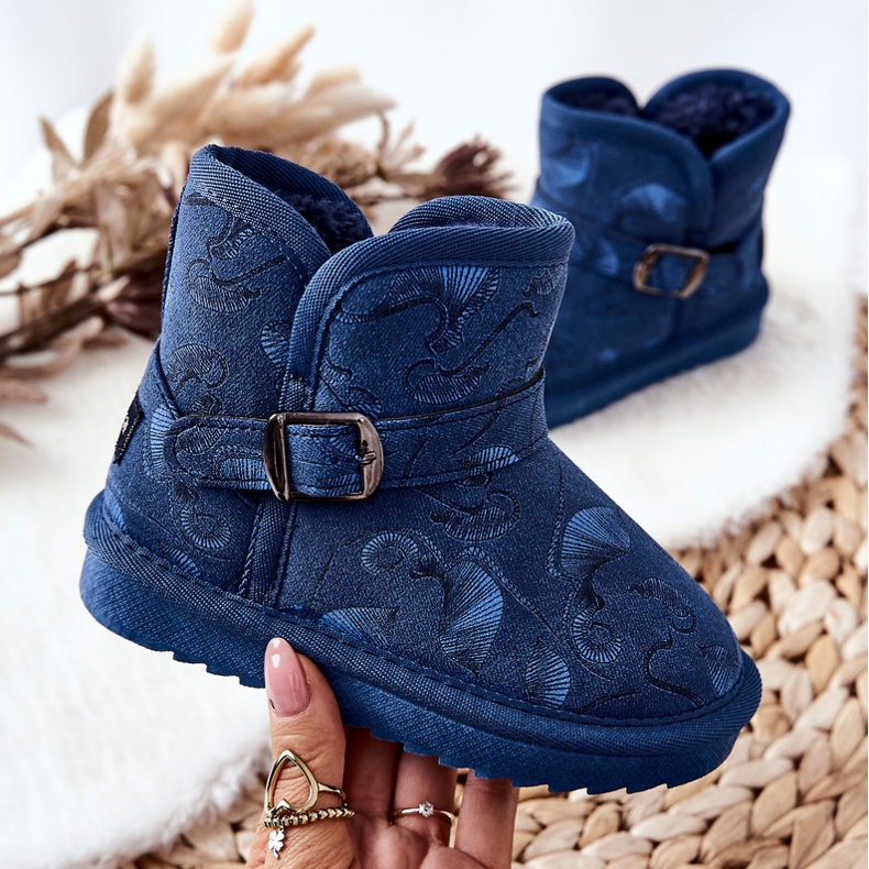 Botas de nieve para niños con piel Azul Marino Kawai 1