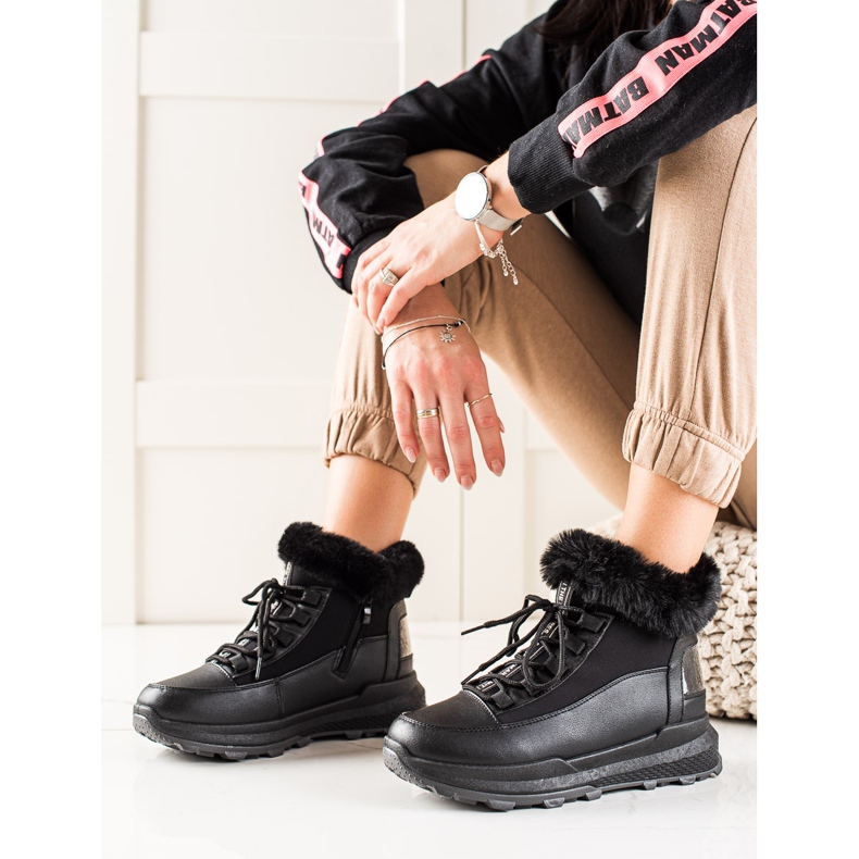 TRENDI Botas de nieve negras con piel negro 1