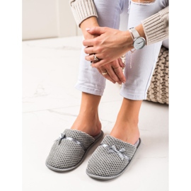 TRENDI Pantuflas grises con lazo plata 1