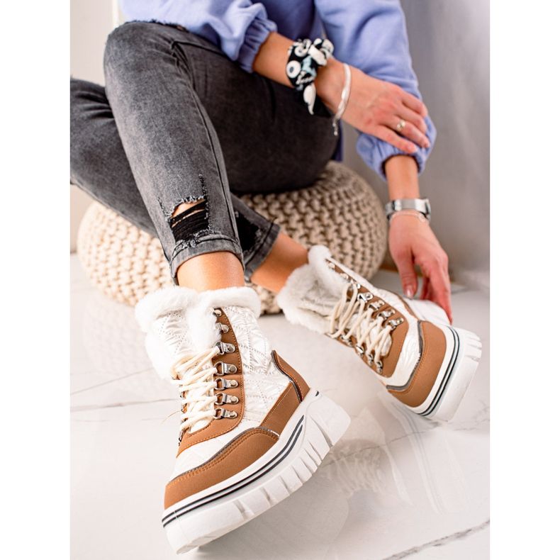 TRENDI Botas de nieve cálidas en la plataforma blanco marrón 2