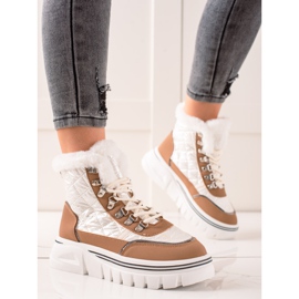 TRENDI Botas de nieve cálidas en la plataforma blanco marrón 1