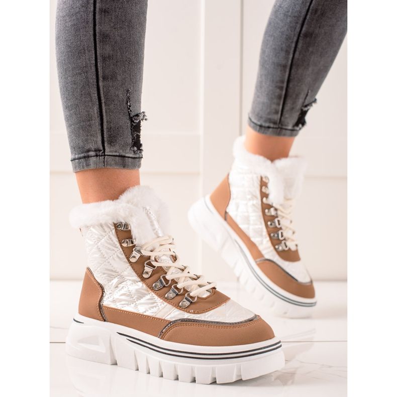 TRENDI Botas de nieve cálidas en la plataforma blanco marrón 1