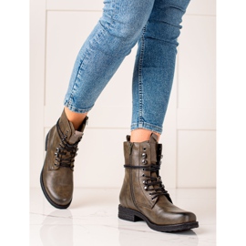 Super Mode Botas clásicas con cordones marrón verde 1