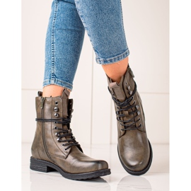 Super Mode Botas clásicas con cordones marrón verde 2