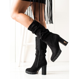 TRENDI Botas de ante con tacón mate negro 1