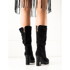 TRENDI Botas de ante con tacón mate negro 4