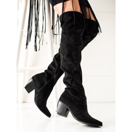 Laura Mode Botas de tacón bajo hasta el muslo negro 3