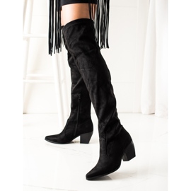Laura Mode Botas de tacón bajo hasta el muslo negro 2