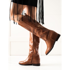TRENDI Botas con cuña de cuero ecológico marrón 3