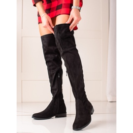 Lucky Shoes Botas de muslo de ante clásico negro 1