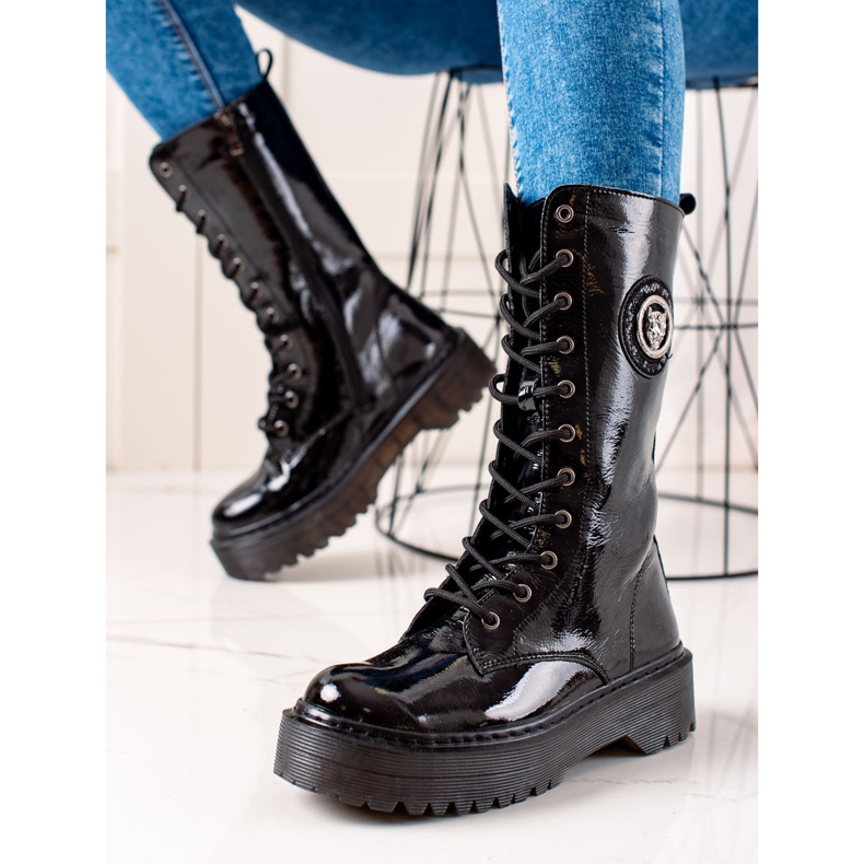 Filippo Botas de cuero en la plataforma negro 2