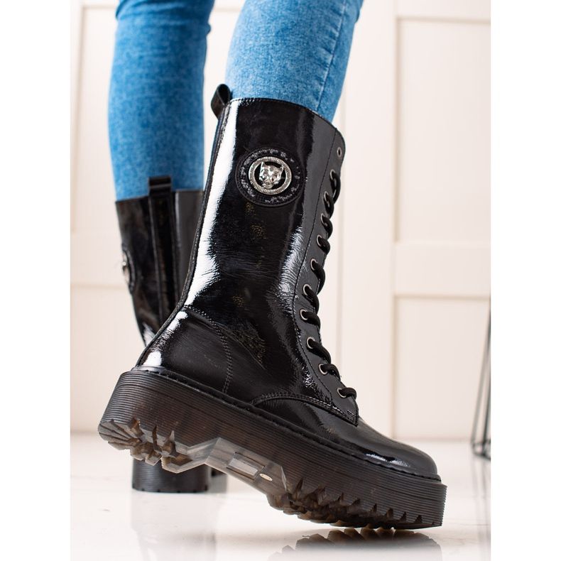 Filippo Botas de cuero en la plataforma negro 1