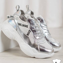 Goodin Zapatillas de cuero plateadas gris 4