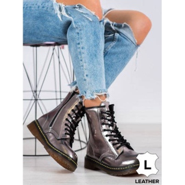 Botas de combate de cuero con cremallera MCKEY plata 4