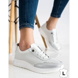 Goodin Zapatillas de cuero blancas y plateadas blanco 3