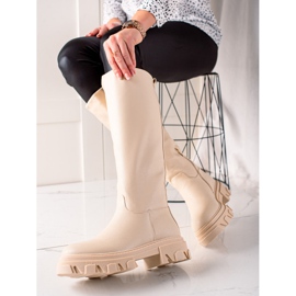TRENDI Botas con cuero ecológico en la plataforma beige 1 TRENDI Botas con cuero ecológico en la plataforma beige 1