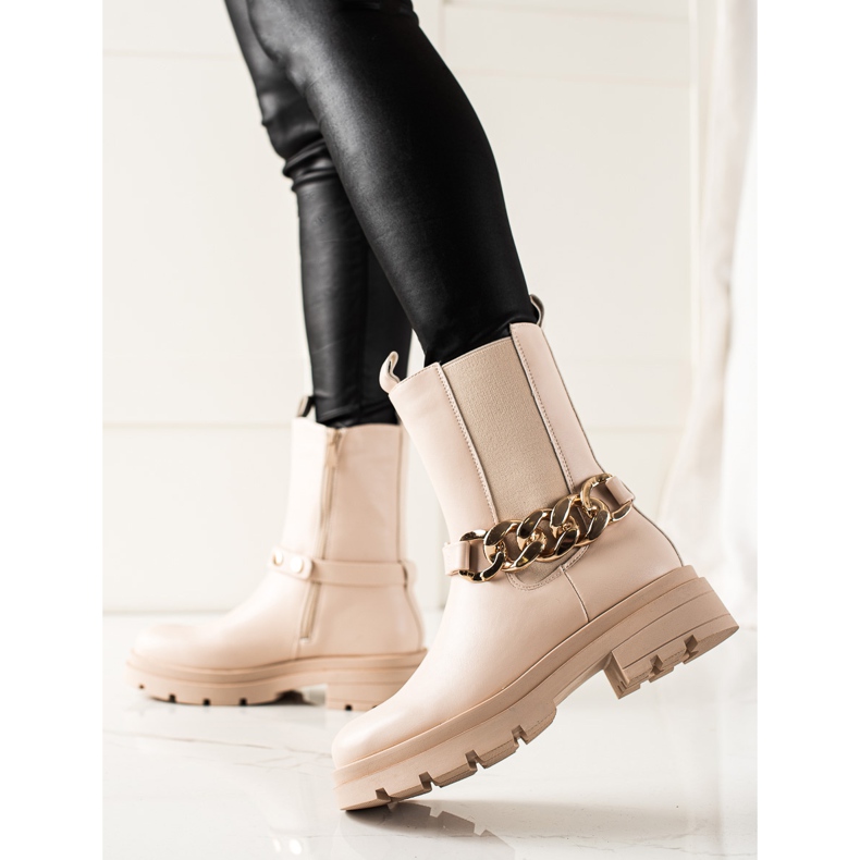 TRENDI Botas altas con cadena beige 2