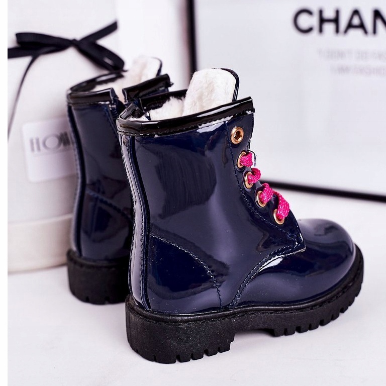 Botas Infantiles Calentadas Con Piel, Lacado Navy Pinkie azul marino 2