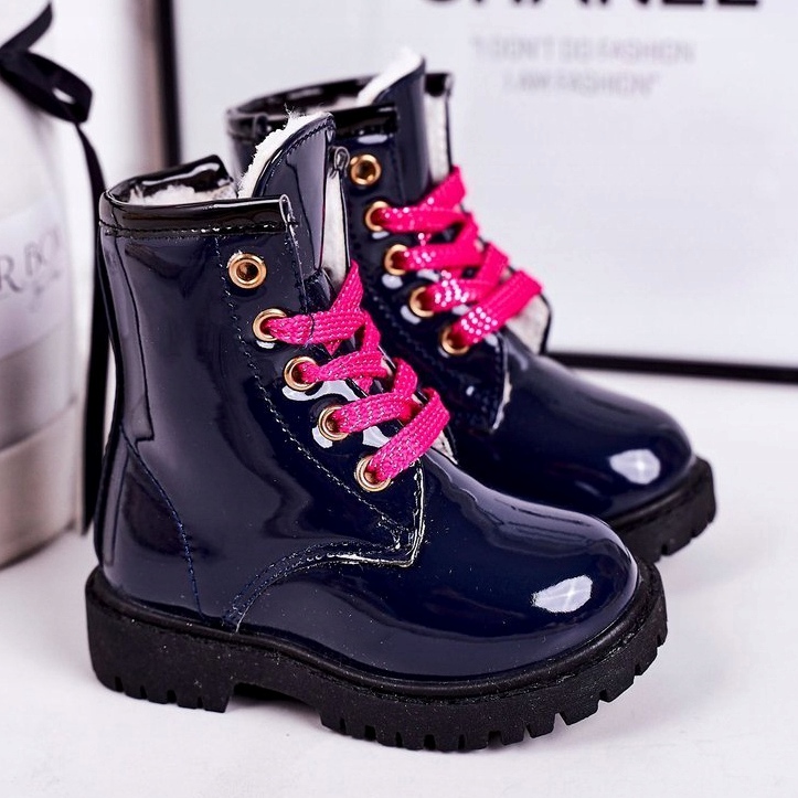 Botas Infantiles Calentadas Con Piel, Lacado Navy Pinkie azul marino 1