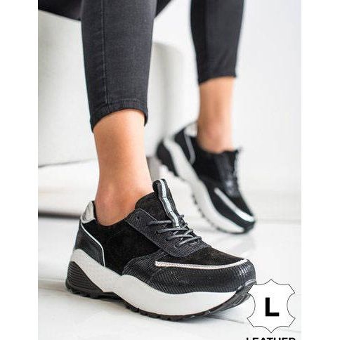 Zapatillas VINCEZA de piel negra negro plata 1