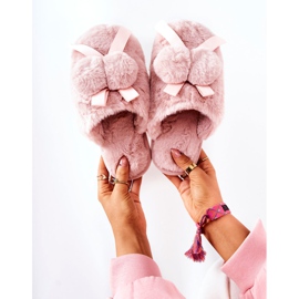 Pantuflas De Piel Con Pompones Pamppies Rosas 1