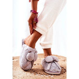 Pantuflas de piel de pamppy gris con pompones 5