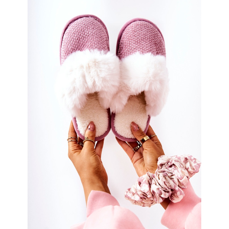 Pantuflas rosa cálido con piel Flamarin beige 1