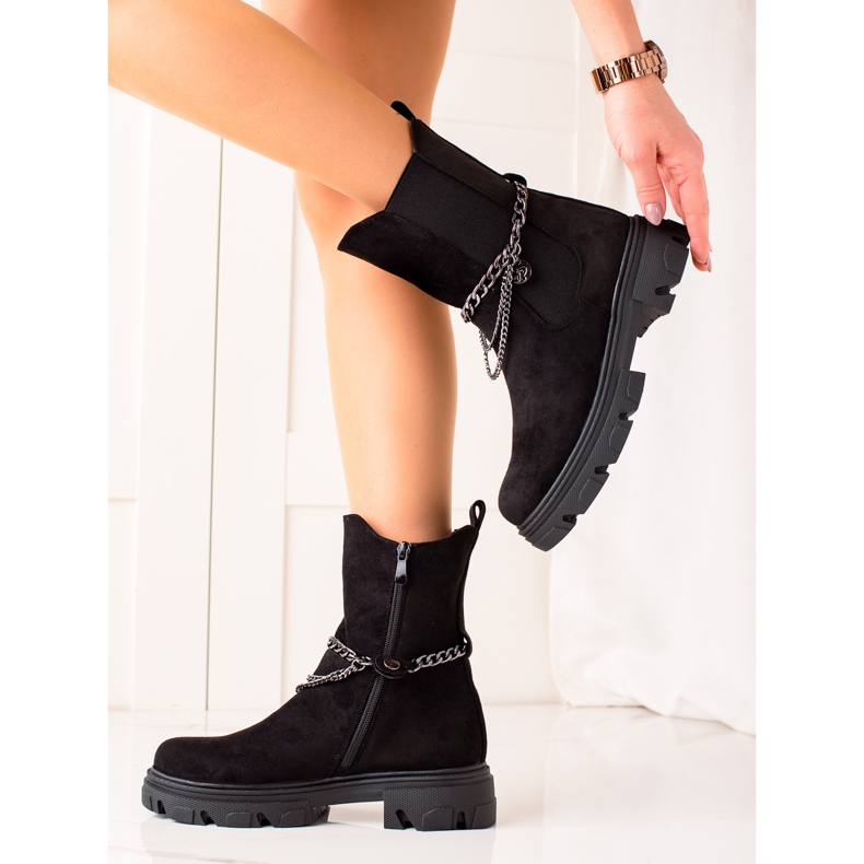 Bestelle Botas de gamuza de moda con cadena. negro 2 Bestelle Botas de gamuza de moda con cadena. negro 2