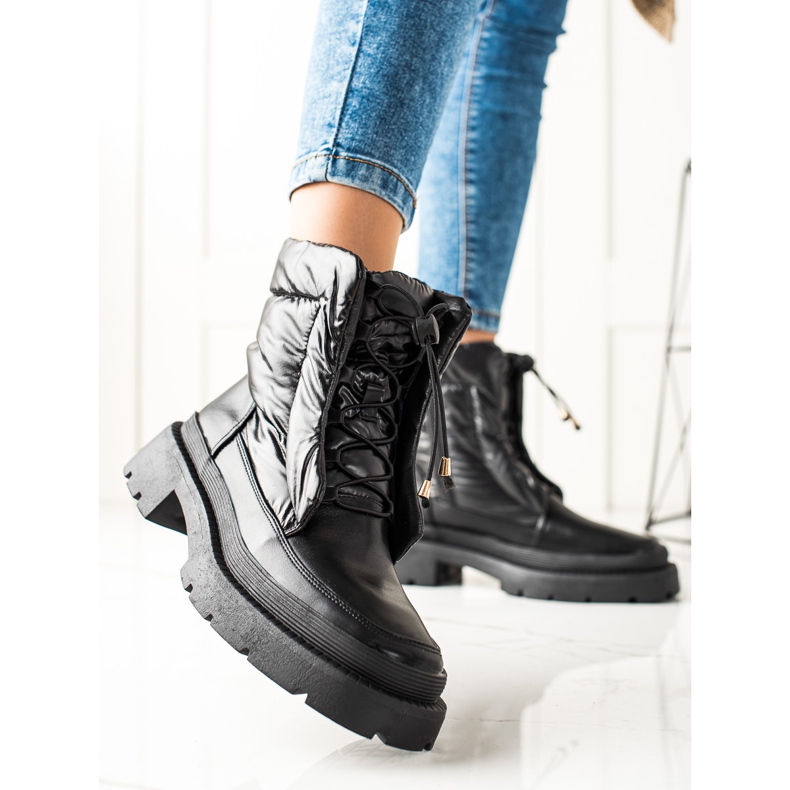 Small Swan Botas de nieve negras en la plataforma negro 1