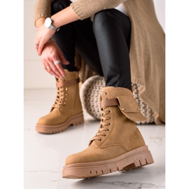 TRENDI Botas con cordones Trappers con bolsillo beige 2