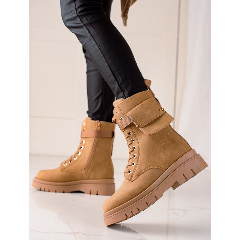 TRENDI Botas con cordones Trappers con bolsillo beige 1 TRENDI Botas con cordones Trappers con bolsillo beige 1