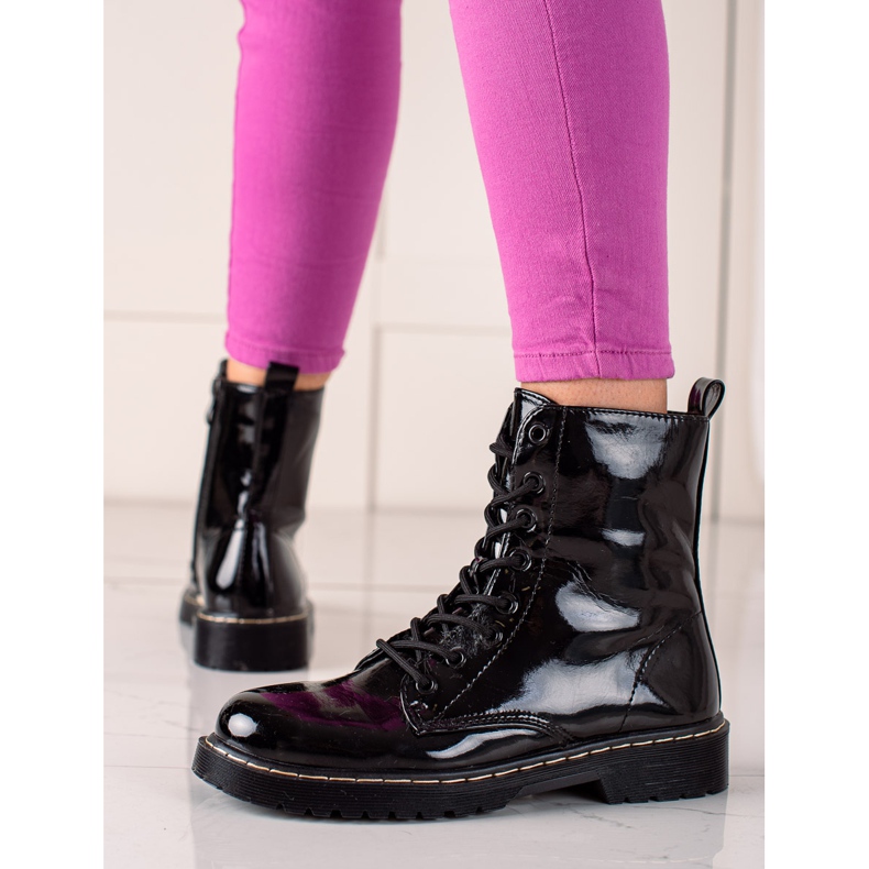 Small Swan Botas de montaña clásicas lacadas negro 1