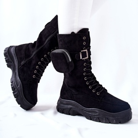 Botas de ante en la plataforma con riñonera Issanti negra negro 2