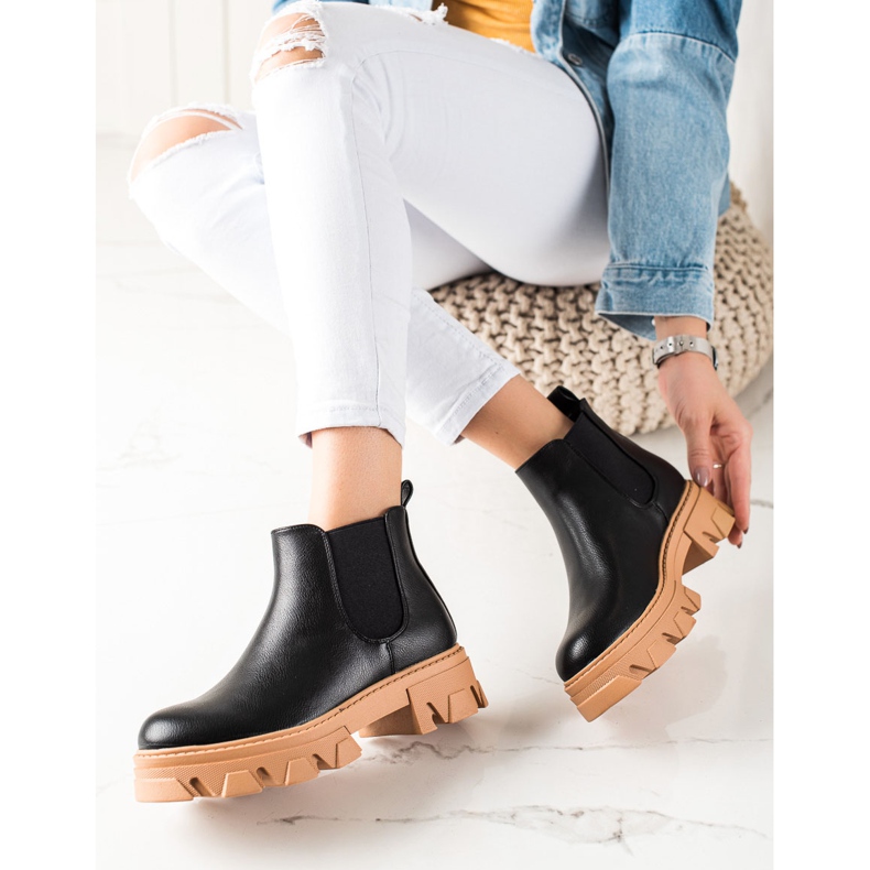 Seastar Botas Chelsea cálidas con cuero ecológico negro 1