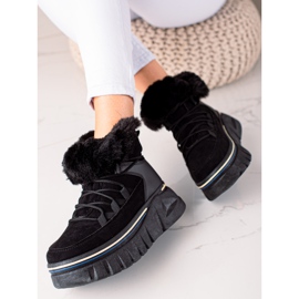 TRENDI Botas de nieve en la plataforma con piel negro 1